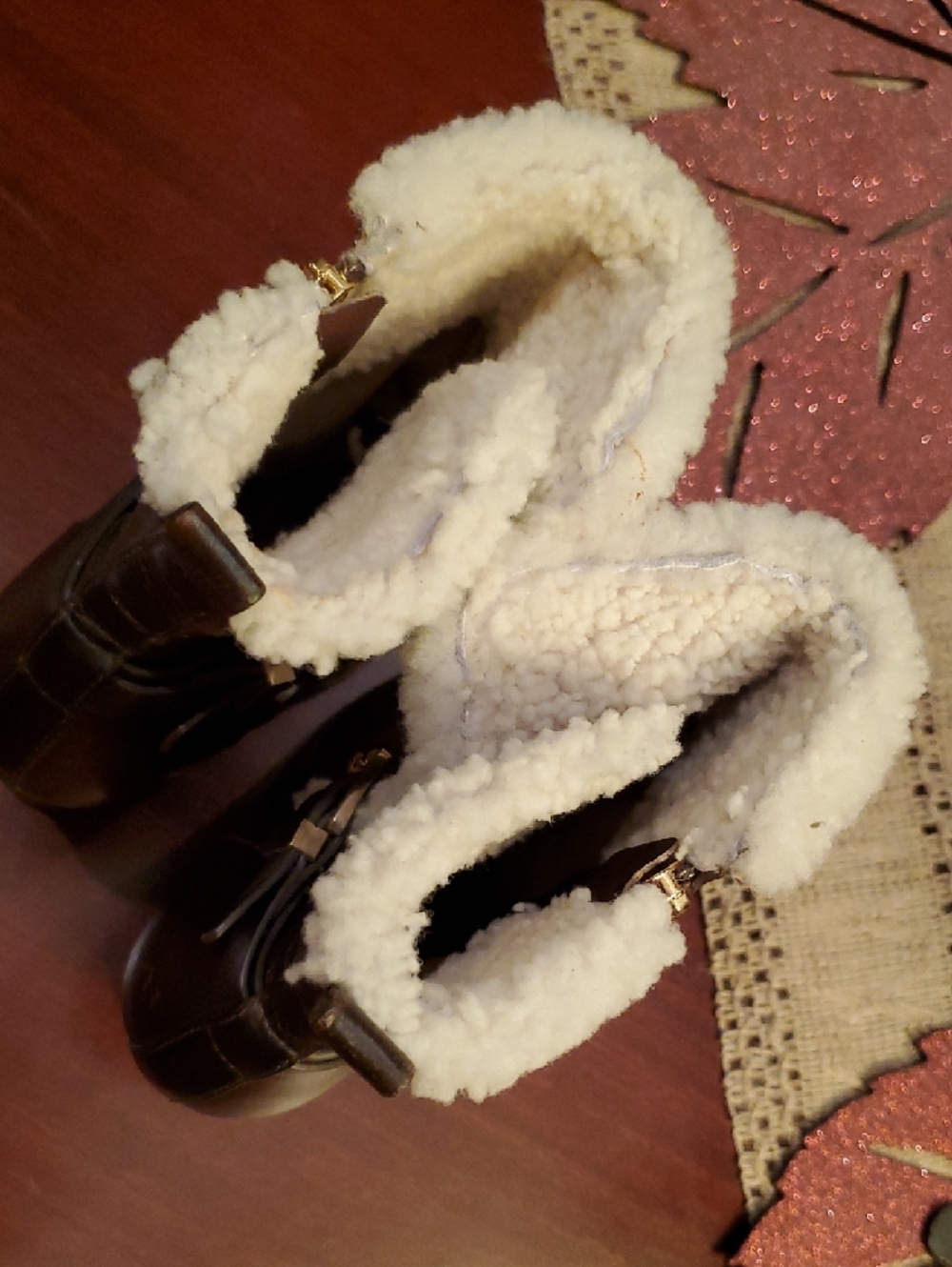 Michael Kors Women's Brown Leather Mid Calf 4in Heel Boots Shearling Distressed - Picture 11 of 15